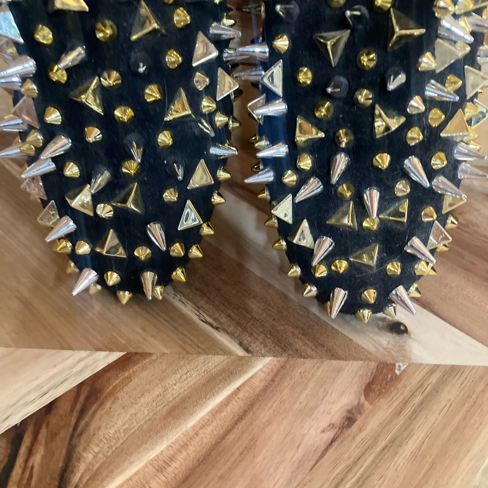 Black Studded Slip-On Loafers with Gold And Silver Spikes - Picture 7 of 15